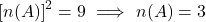 \[\left[n(A)\right]^2 = 9 \ \Longrightarrow \ n(A) = 3\]