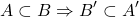 \[A \subset B \Rightarrow B' \subset A'\]