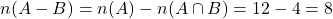 n(A - B) = n(A) - n(A \cap B) = 12 - 4 = 8