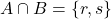 A \cap B = \{r, s\}