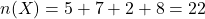 \[n(X) = 5 + 7 + 2 + 8 = 22\]