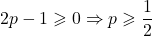 \[2p - 1 \geqslant 0 \Rightarrow p \geqslant \frac{1}{2}\]