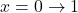 x=0 \to 1