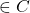 \in C
