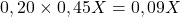 \[0,20 \times 0,45X = 0,09X\]