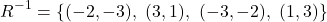 \[R^{-1} = \{(-2, -3),\ (3, 1),\ (-3, -2),\ (1, 3)\}\]