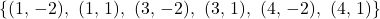 \[\{(1,\,-2),\ (1,\,1),\ (3,\,-2),\ (3,\,1),\ (4,\,-2),\ (4,\,1)\}\]