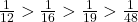 \frac{1}{12} > \frac{1}{16} > \frac{1}{19} > \frac{1}{48}
