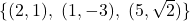 \{(2, 1),\ (1, -3),\ (5, \sqrt{2})\}